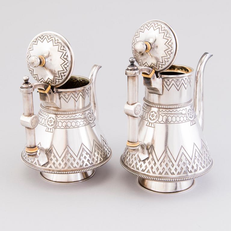 A KAFFE- OCH TESERVIS, silver, S:t Petersburg,  1885, Gratchev, Johan Olsonius, sockerskålen 1881, Karl Albrecht.