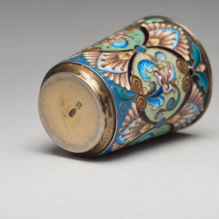 A Russian early 20th century silver-gilt and enamel beaker, mark of the 6th Artel, Moscow 1908-1917.