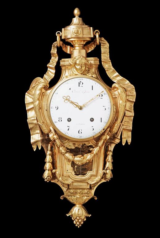 A Louis XVI late 18th century gilt bronze wall-clock by A. Carcel le Jeune.