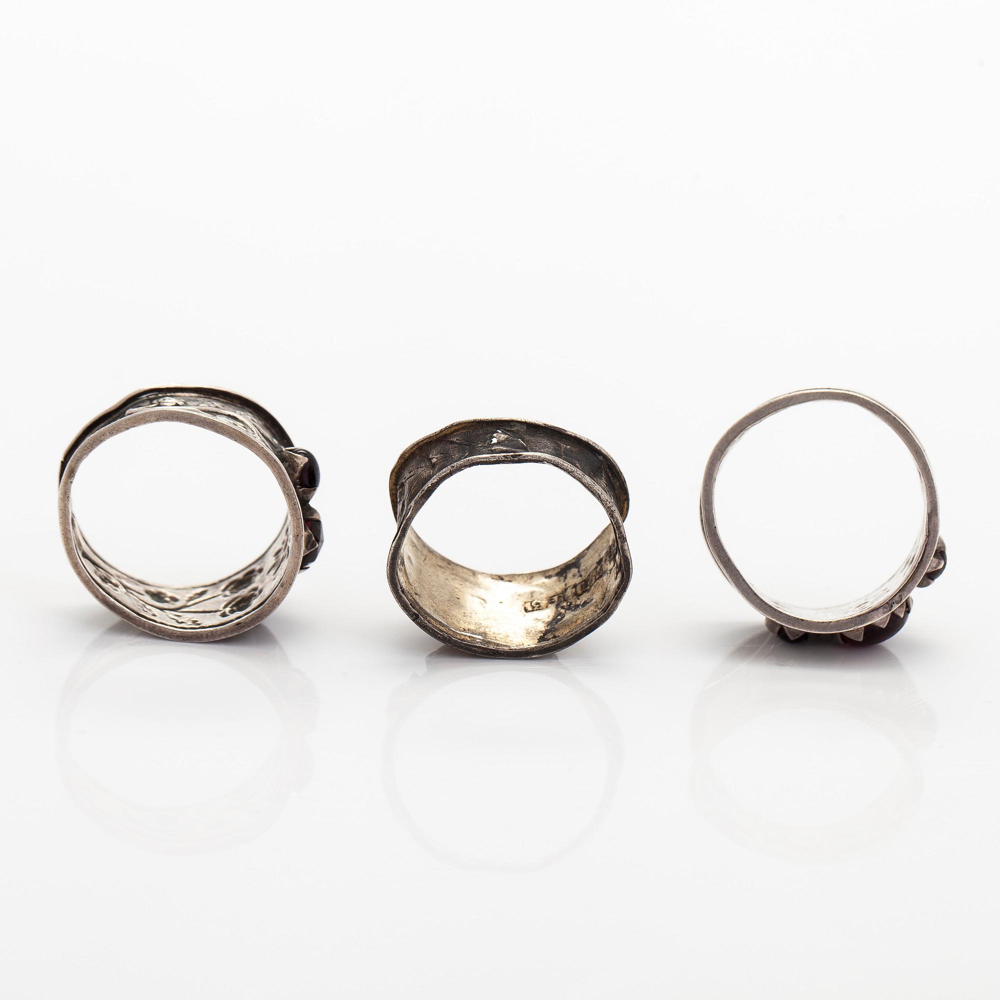 Sormukset, 3 kpl, hopeaa, Suomi 1800-luku.