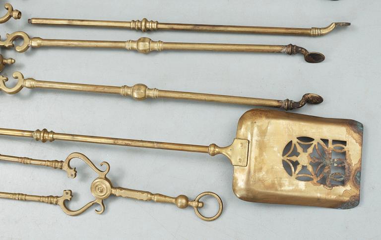 BRASUTENSILIER, 8 st, mässing, 1800/1900-tal.