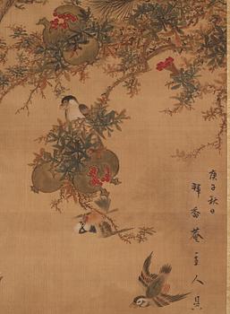 A chinese hanging scroll, ink and water colour, Qing dynasty (1664-1912).