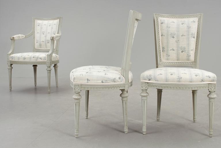 STOLAR, 6 st, samt KARMSTOLAR, 2 st, gustaviansk stil, Sylvén, 1900-talets andra hälft.