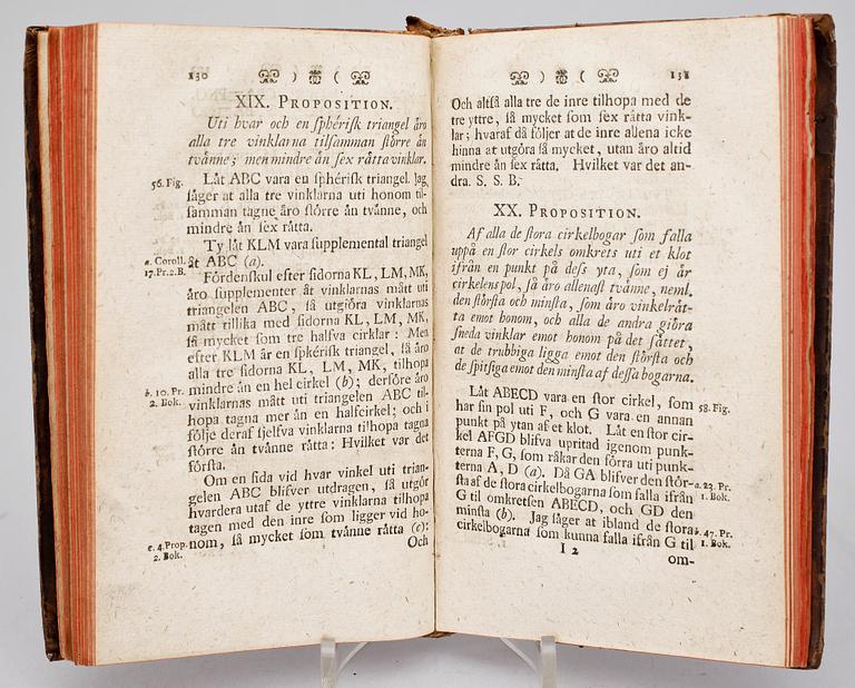 BOK, "Läran om Klotet och Spheriska Trigonometrien...", I-III sambundna, Uppsala 1759.