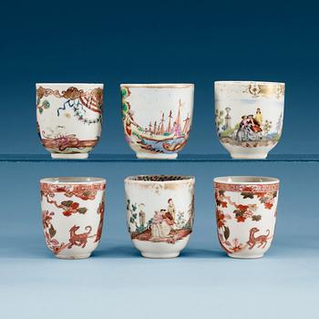 A set of six 'European Subject' cups, Qing dynasty, Qianlong (1736-95).