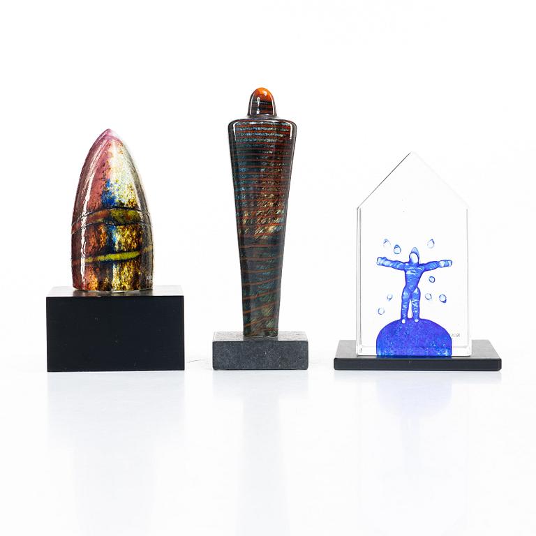 Bertil Vallien, Three glass objects, Kosta Boda.