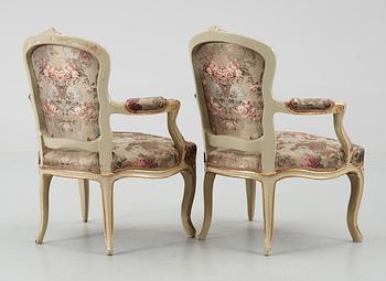 A pair of Swedish Rococo 18th century armchairs.