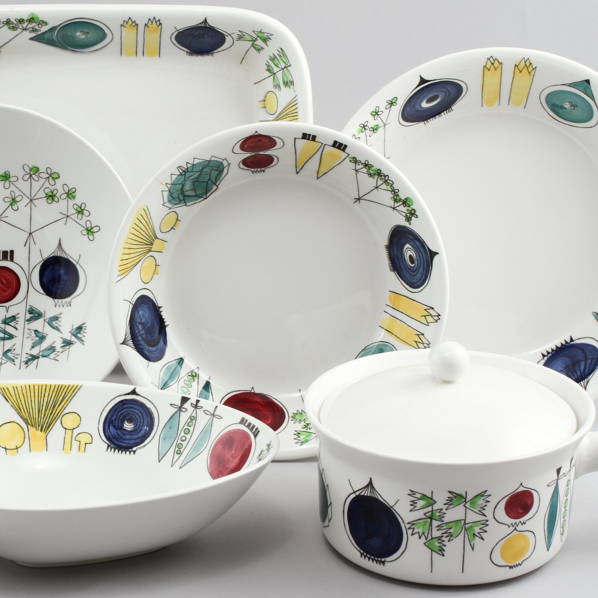 SERVISDELAR, 25 st, flintgods, "Picknick" och "Pomona". Marianne Westman, Rörstrand, 1900-talets andra hälft.