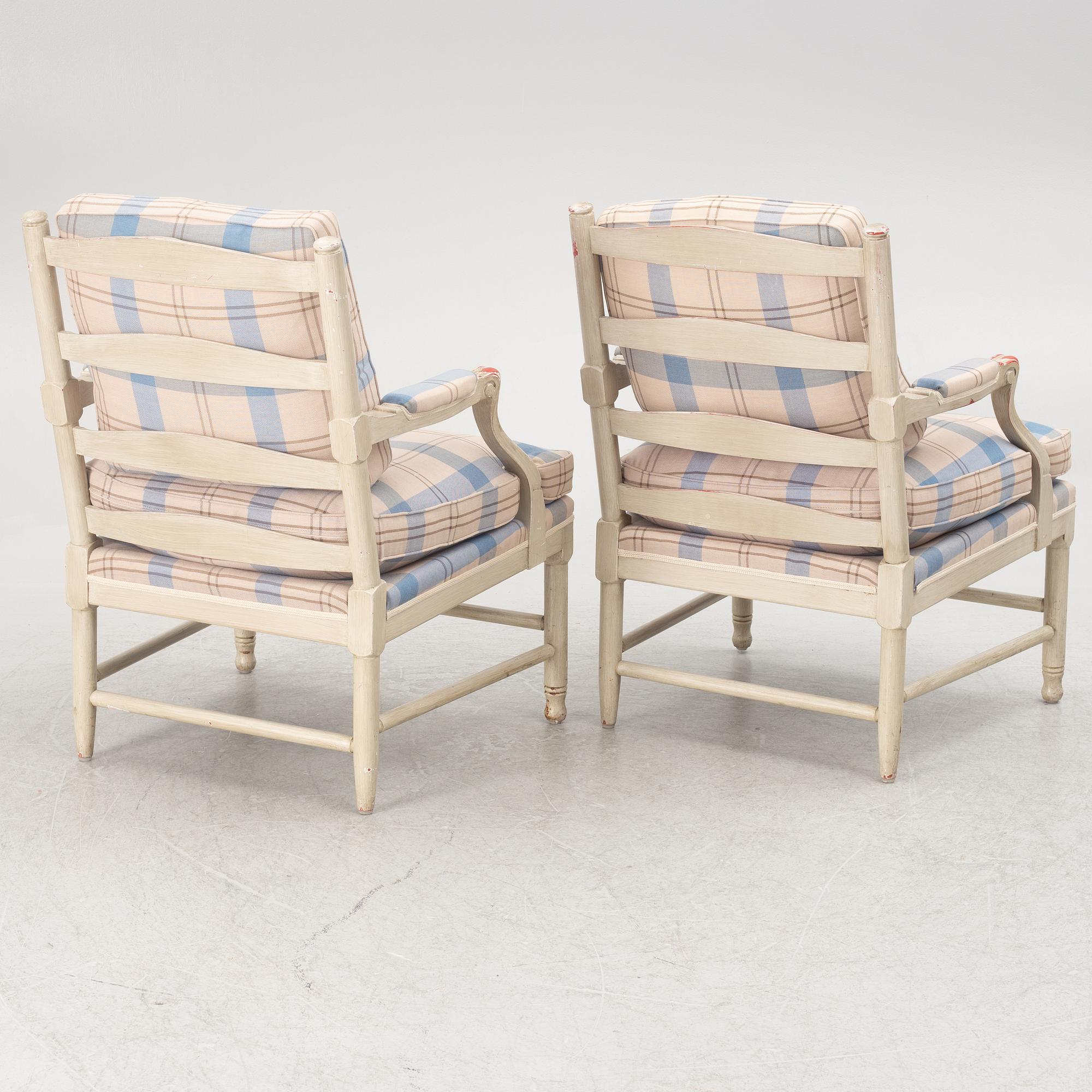 A pair of Gustavians style armchairs, 20th century.