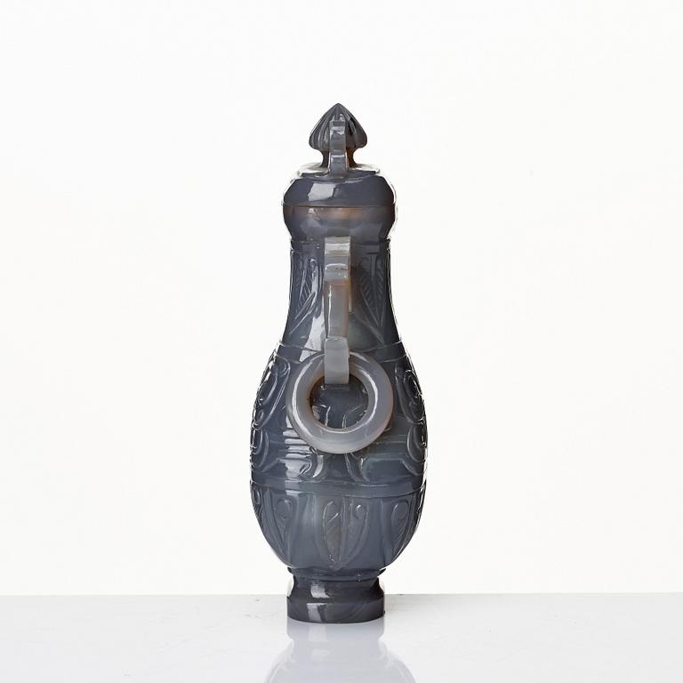 A carved agathe vase with cover, China, 20th Century.