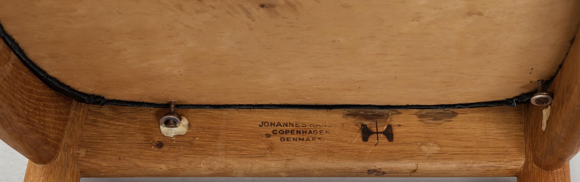 A set of six Hans J Wegner oak 'The Chair', Johannes Hansen, Denmark.