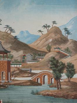 A group of five Chinese gouache paintings, Qing dynasty, late 18th century, by anonymous artist.