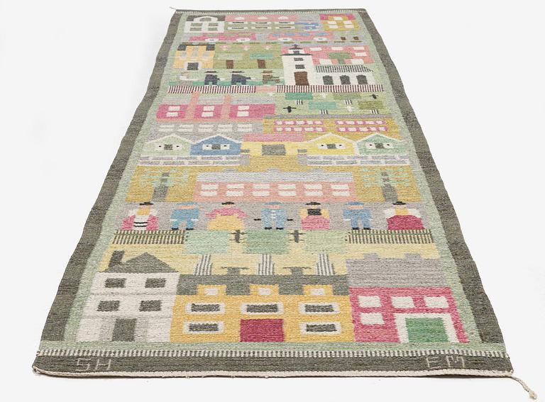 Edna Martin, a flat weave runner, c. 335 x 104 cm signed SH EM.
