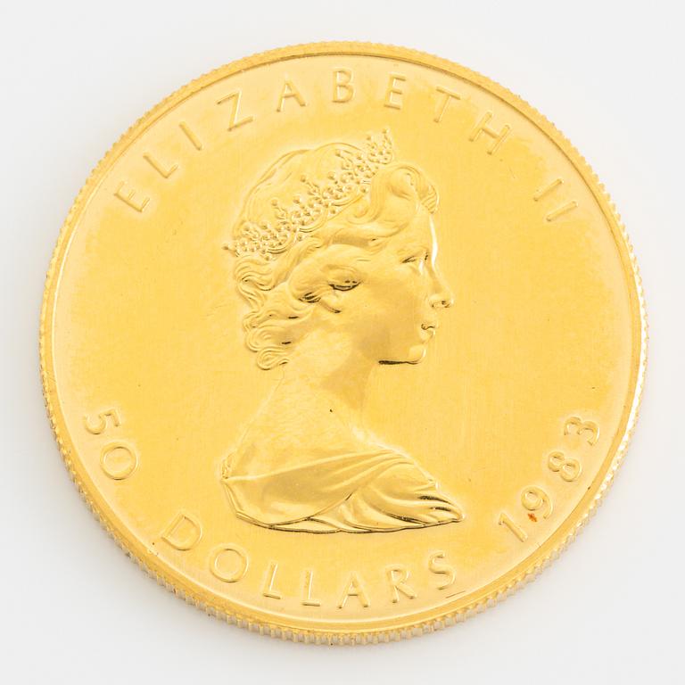 Guldmynt, 24 k, 50 dollar, Elizabeth II, Canada, 1983.