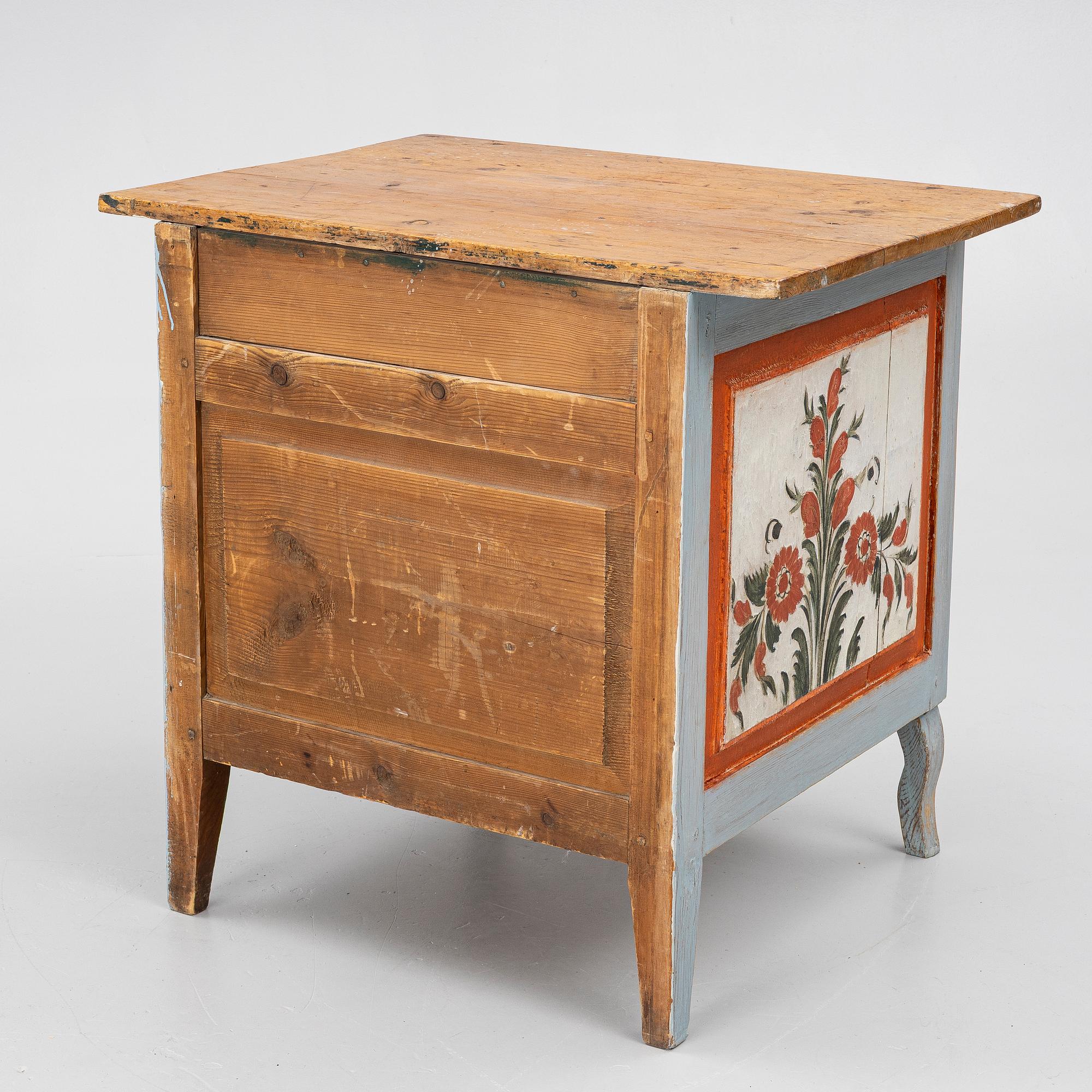 A Swedish folk art polychrome-painted table from Järvsö, Hälsingland, dated 1834.