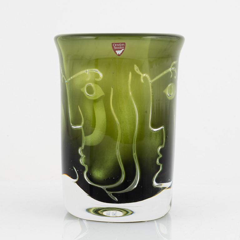 Ingeborg Lundin, an 'Ansikten' Ariel glass vase, Orrefors, 1979.