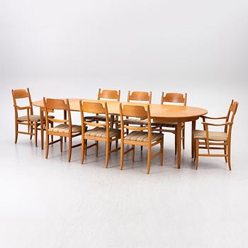 Carl Malmsten, A nine piece dining set, 'Camare Nyckel', by Åfors Möbelfabrik, Sweden, 1960's.
