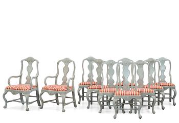 76. A set of ten Swedish Rococo chairs (8+2).