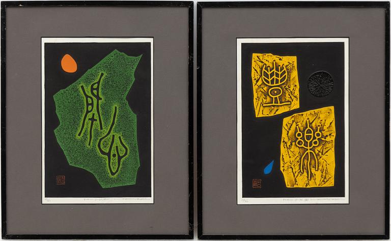 Haku Maki, 'Poem 71-36' and 'Poem 71-46', signed and numbered.