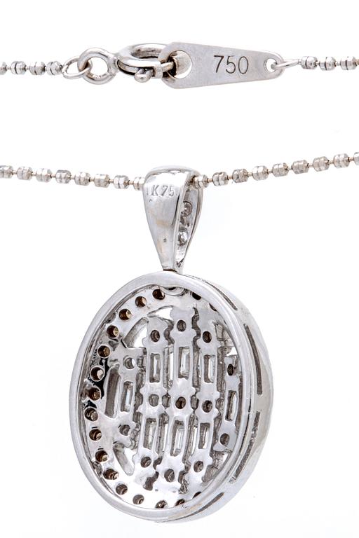 Pendant and chain, 18K whitegold, brilliant and baguette-cut diamonds approx 0,75 ct in total.