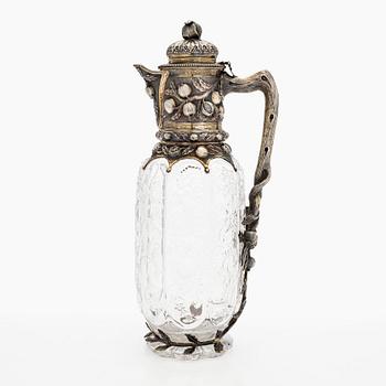 A silver mounted glass ewer, Elkington & Co, London 1884.