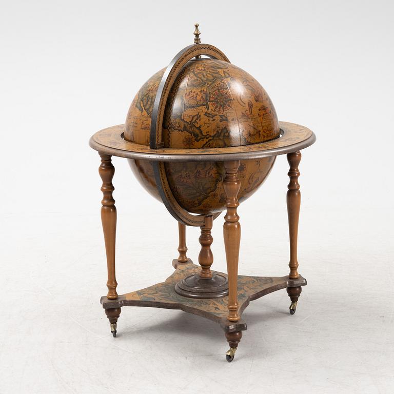 A globe drinking cabinet, late 20th Century.