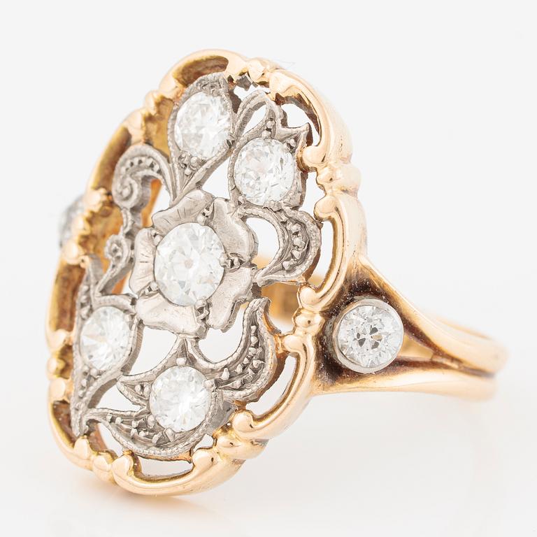 Ring, 18K gold set with round brilliant-cut and old-cut diamonds, STN, Norrköping 1954.