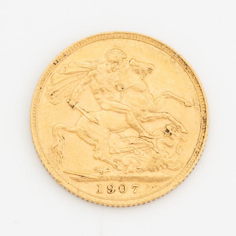 Edward VII, guldmynt, sovereign, 1907.