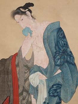 A Japanese hanging scroll, ink and color on paper, unknown artist, mid 19th Century.