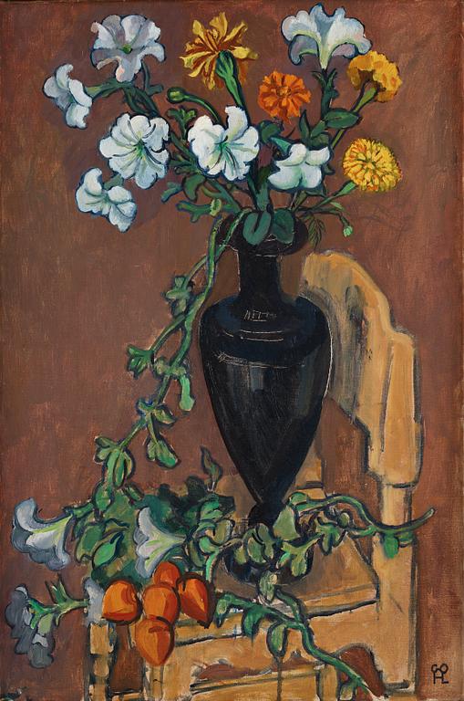 Hilding Linnqvist, Flowers in a black vase.