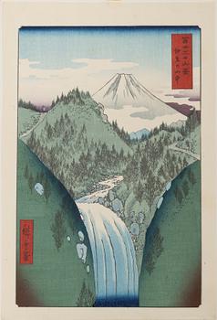 Utagawa Hiroshige II (Shigenobu), efter, "Izu no sanchū" (Jōren Falls at the Izu Mountains), 1900-tal.