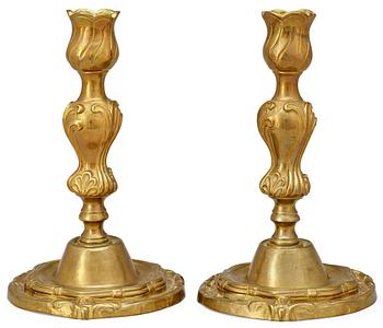 A pair of Swedish Rococo "argent haché" candlesticks by C.  C. Liendenberg, Stockholm 1767.