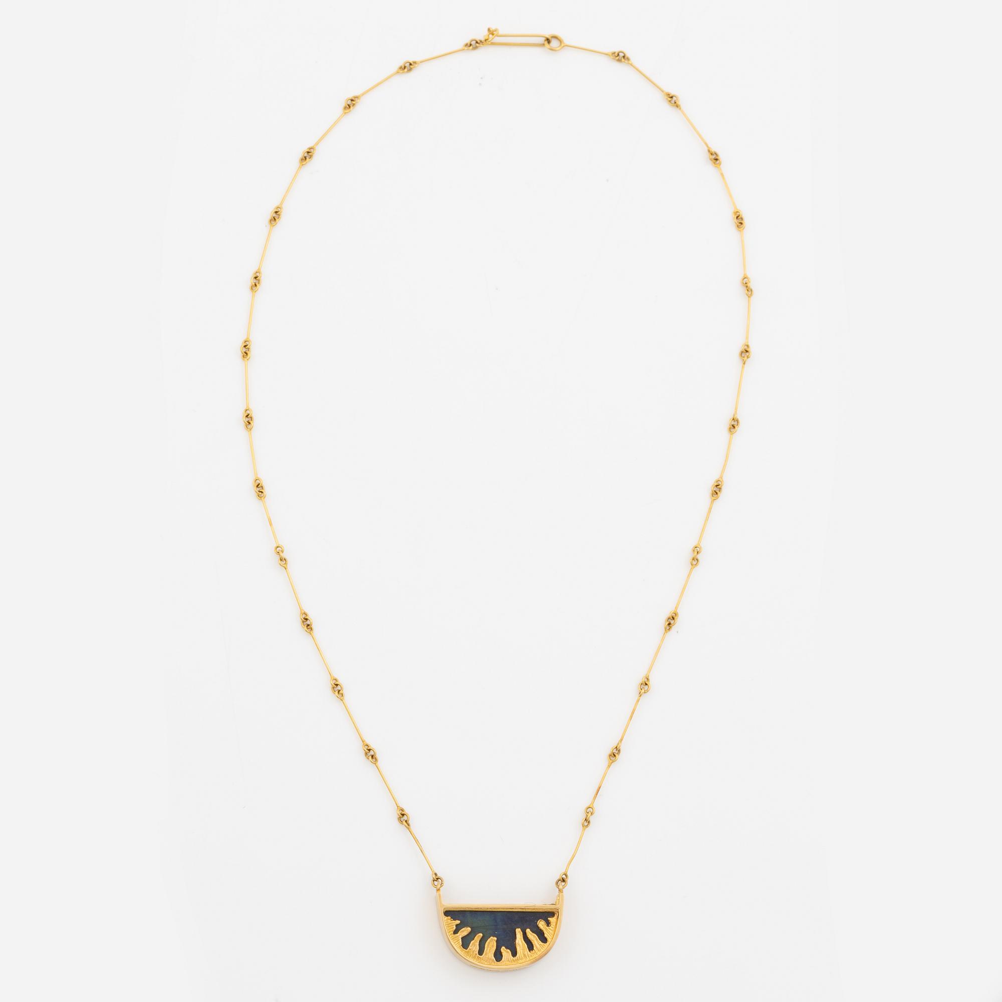 Juhani Linnovaara, necklace 18K gold and spectrolite, Lapponia 1978.