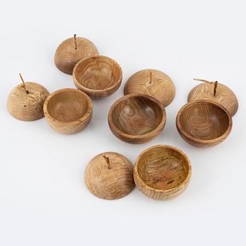 Magnus Ek, a set of four birch and ash wood appetizer bowls with lids for Oaxen Krog.