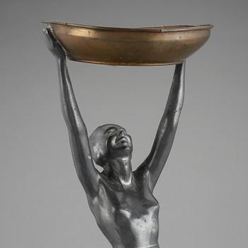 SKULPTUR, tenn och metall, art deco, 1900-talets första hälft.