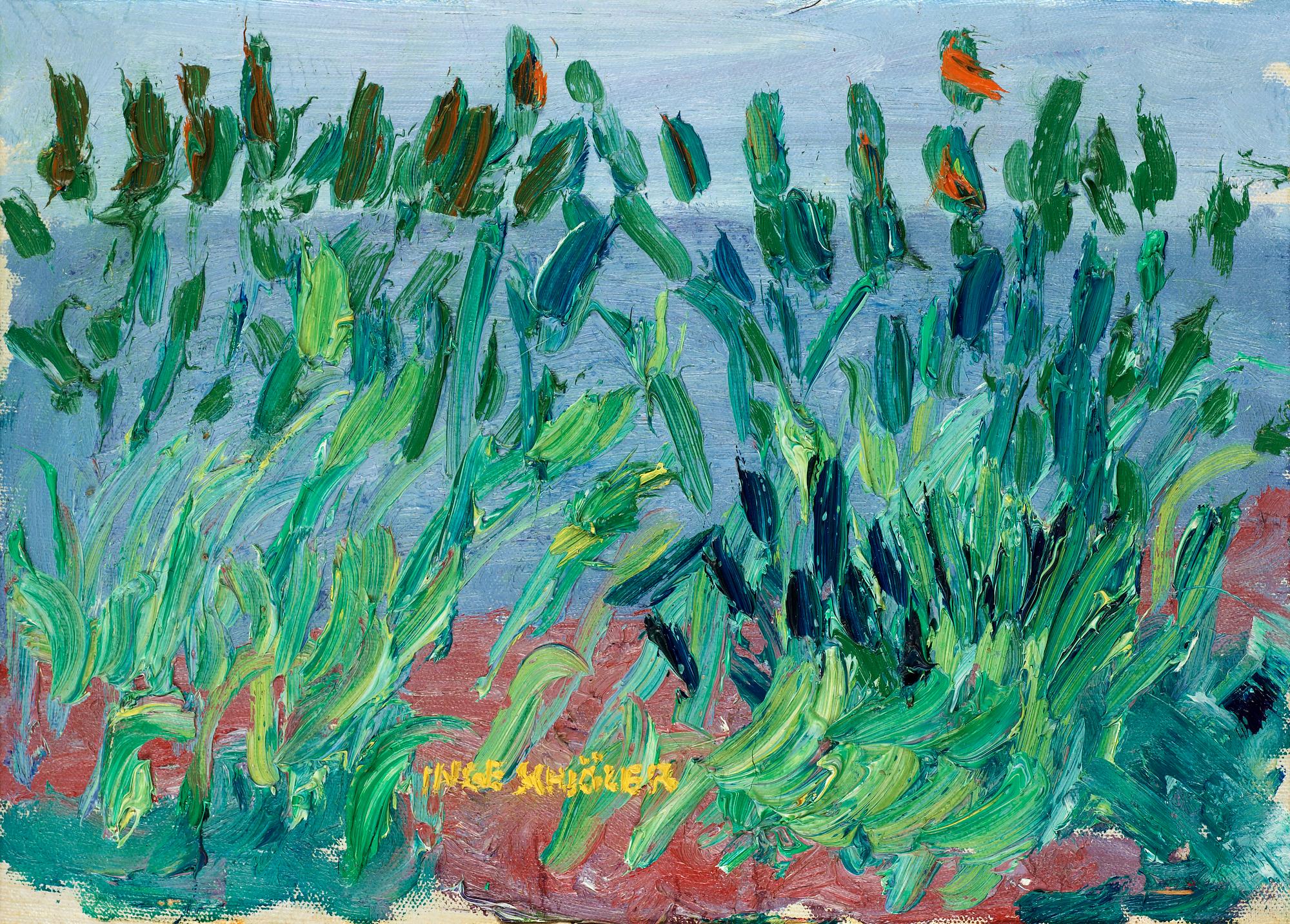 Inge Schiöler, "Grunnebukten, Öddö" (Beach by the sea).