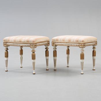 A pair of late Gustavian stools by E. Ståhl, master 1794.