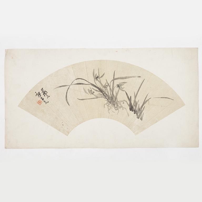 Unidentified artist, so-called "Fan painting", Orchids, China, 20th century.