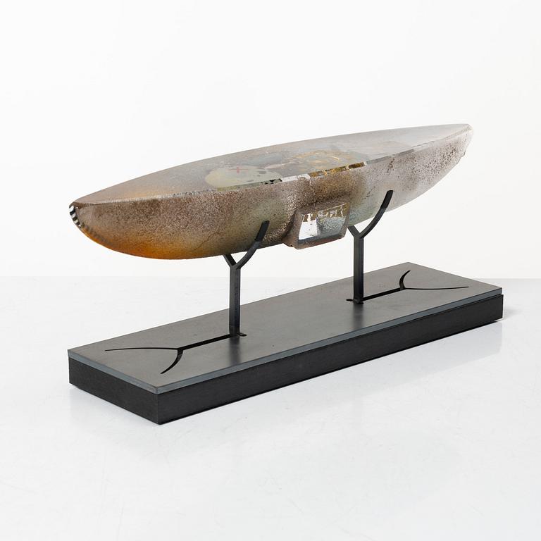 Bertil Vallien, skulptur, båt, glas, ed 48/60, Kosta Boda, signerad.