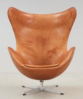 An Arne Jacobsen brown leather 'Egg Chair', Fritz Hansen, Denmark 1963.