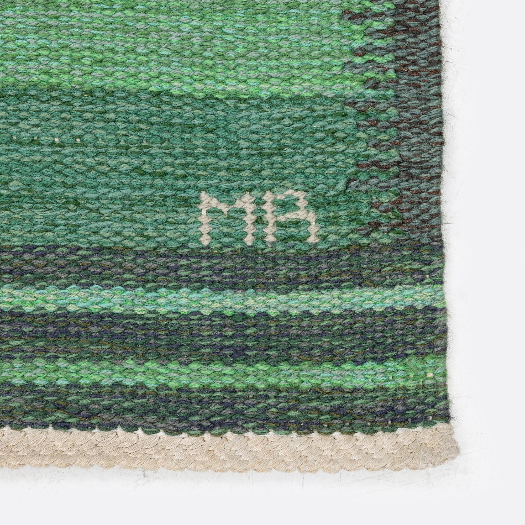 Marianne Richter, a carpet, 'Randig i Fasads färger', flat weave, c. 230 x 232 cm, signed AB MMF MR.
