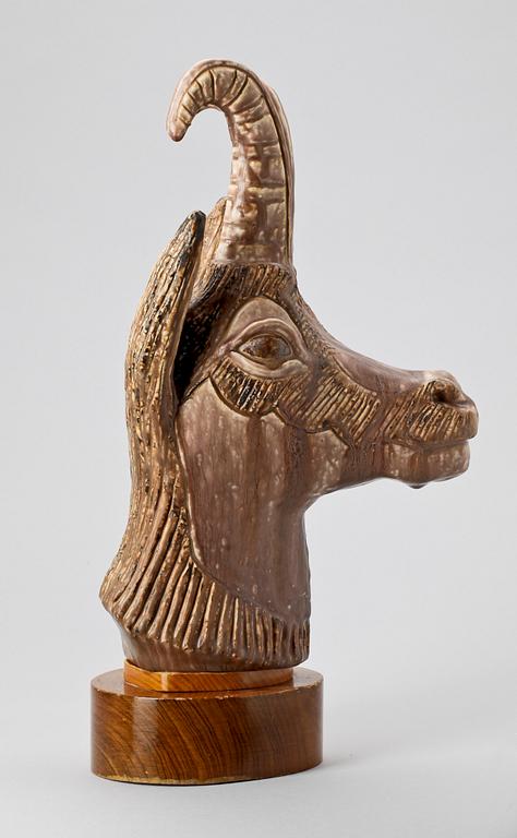 A Gunnar Nylund stoneware figure of a goats's head, Rörstrand Sweden.