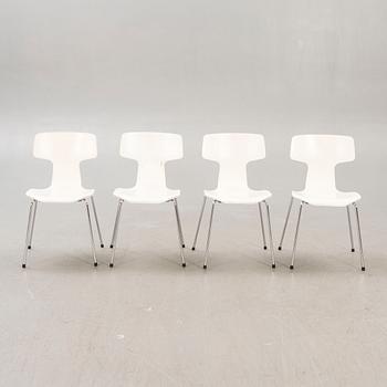 Arne Jacobsen, stolar, 4 st, "T-stolen/Hammarstolen" för Fritz Hansen Danmark, 1900-talets slut.