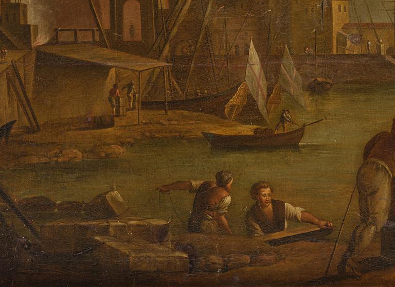 Claude Joseph Vernet, hans efterföljd, Hamnscen med båtar och figurer.