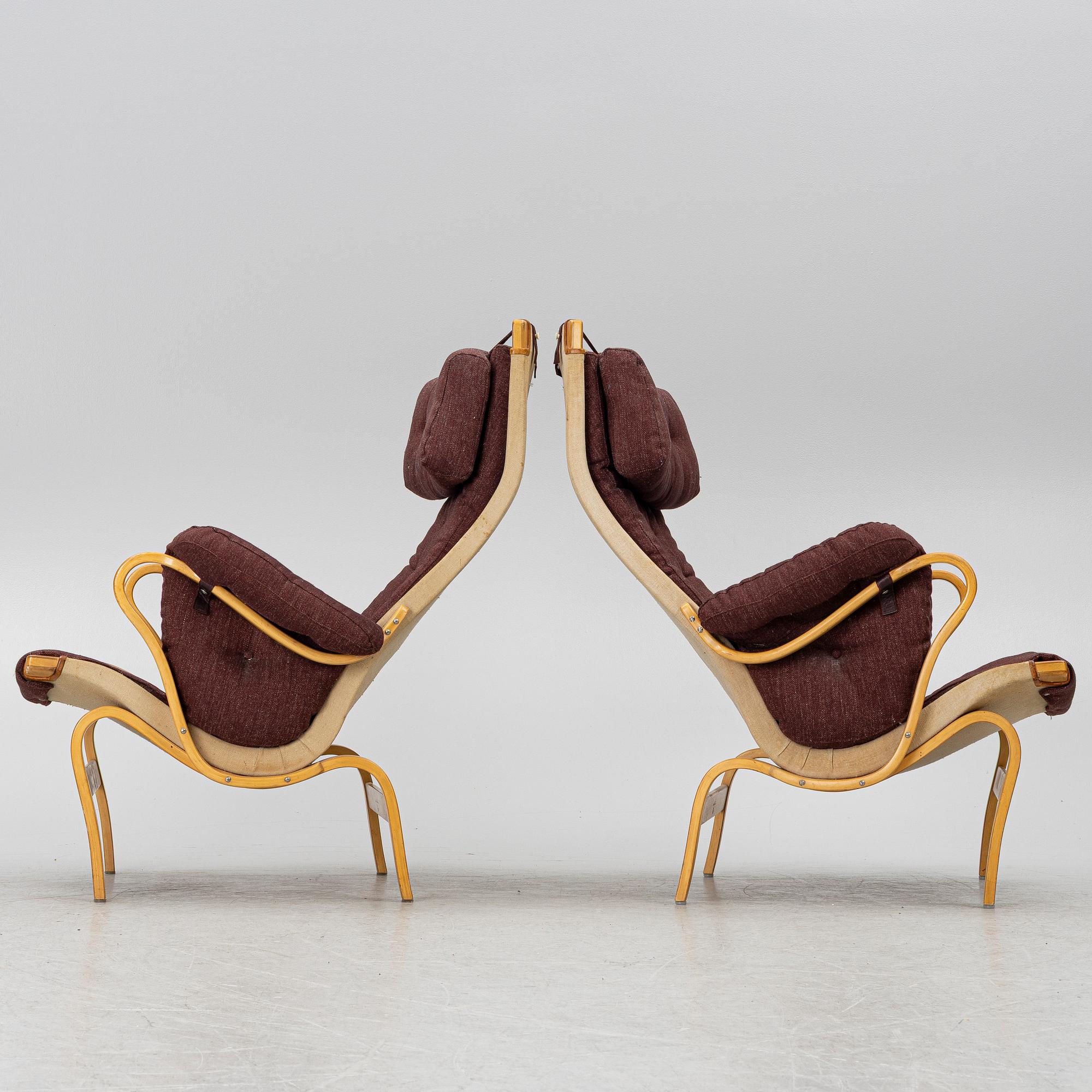 Bruno Mathsson, Armchairs, a pair, "Pernilla", Dux, late 20th century.