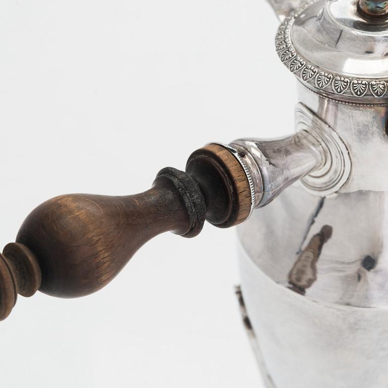 A French silver chocolate pot, Paris 1798-1809. Maker's mark LJMR.