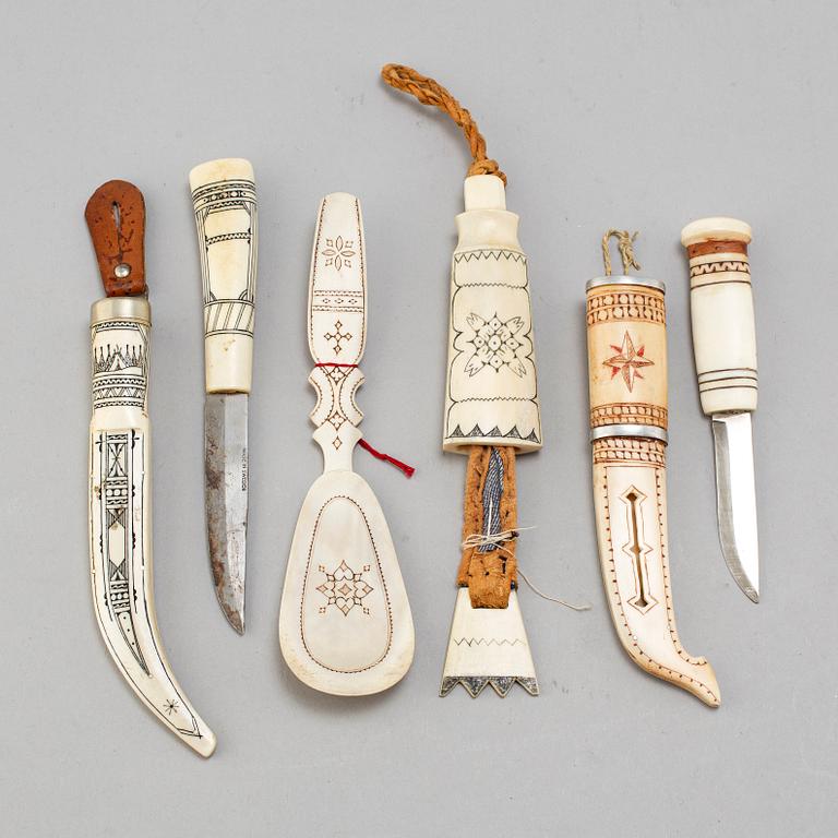 SAMISKT HANTVERK, 4 delar, renhorn, signerade.