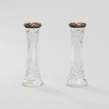 A PAIR OF MINIATURE VASES, Fabergé, silver and glas, ca 1900.