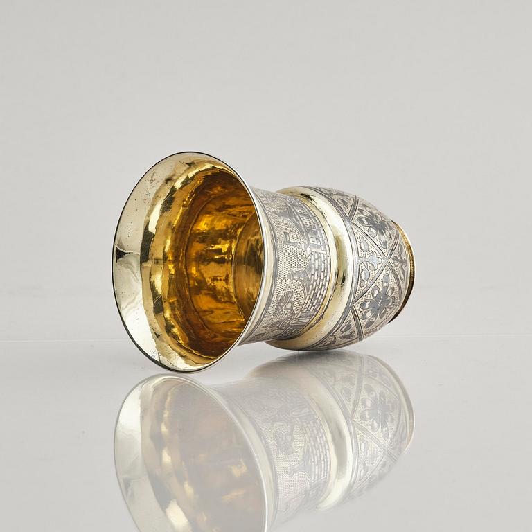 A Russian silver-gilt niello beaker, Moscow 1837. Unidentified maker. Assay master Nikolaj Bubrovin.