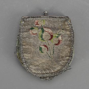 BÖRS/PORTMONÄ, broderi, troligen Frankrike, 17-1800-tal.